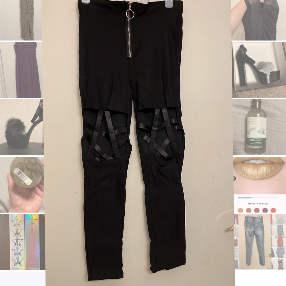 High waisted pentagram detail zip up leggings NWOT